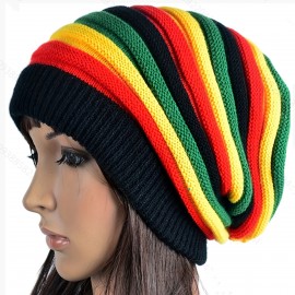 Multicolour Knit Beanie Rainbow Striped Oversize Baggy Hat Slouch Cap Unisex Coldproof Ski Hats For Men Women Winter