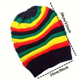 Multicolour Knit Beanie Rainbow Striped Oversize Baggy Hat Slouch Cap Unisex Coldproof Ski Hats For Men Women Winter