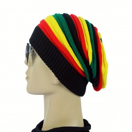 Multicolour Knit Beanie Rainbow Striped Oversize Baggy Hat Slouch Cap Unisex Coldproof Ski Hats For Men Women Winter