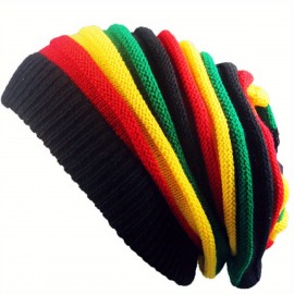 Multicolour Knit Beanie Rainbow Striped Oversize Baggy Hat Slouch Cap Unisex Coldproof Ski Hats For Men Women Winter