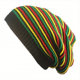 Multicolour Knit Beanie Rainbow Striped Oversize Baggy Hat Slouch Cap Unisex Coldproof Ski Hats For Men Women Winter