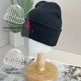 Red Scorpion Embroidery Graphic Beanie Simple Casual Elastic Knit Hats Black Cuffed Beanies Warm Skull Cap For Women & Men