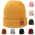 Classic Patch Unisex Basic Beanie Elastic Casual Skull Cap Warm Cuffed Beanies Breathable Knit Hats For Women Men Autumn & Winter