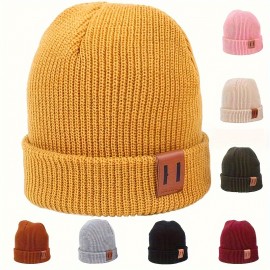 Classic Patch Unisex Basic Beanie Elastic Casual Skull Cap Warm Cuffed Beanies Breathable Knit Hats For Women Men Autumn & Winter