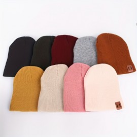 Classic Patch Unisex Basic Beanie Elastic Casual Skull Cap Warm Cuffed Beanies Breathable Knit Hats For Women Men Autumn & Winter