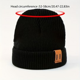 Classic Patch Unisex Basic Beanie Elastic Casual Skull Cap Warm Cuffed Beanies Breathable Knit Hats For Women Men Autumn & Winter