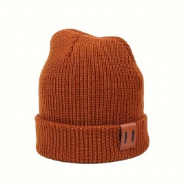 Classic Patch Unisex Basic Beanie Elastic Casual Skull Cap Warm Cuffed Beanies Breathable Knit Hats For Women Men Autumn & Winter