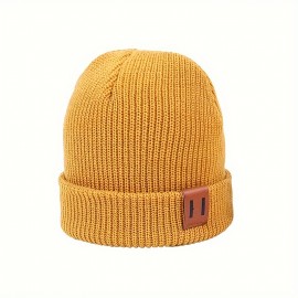 Classic Patch Unisex Basic Beanie Elastic Casual Skull Cap Warm Cuffed Beanies Breathable Knit Hats For Women Men Autumn & Winter