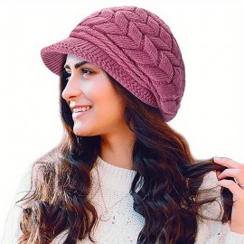 Ribbed Knitted Beret Vintage Solid Color Knit Hats Lightweight Warm Beanies Windproof Crochet Thick Winter Hat For Women Outdoor