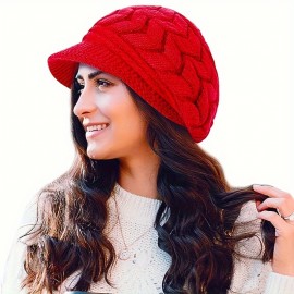 Ribbed Knitted Beret Vintage Solid Color Knit Hats Lightweight Warm Beanies Windproof Crochet Thick Winter Hat For Women Outdoor