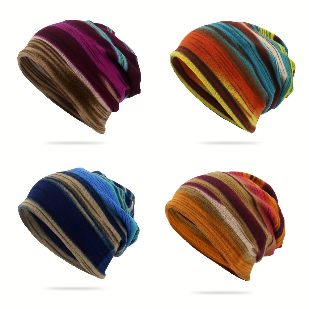 Tid Dye Striped Slouchy Beanie Trendy Graphic Color Coldproof Skull Cap Lightweight Elastic Beanies Unisex Chemo Cap For Women Men