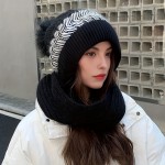 Classic Knit Hood Scarf Soft Elastic Beanie With Pom Thick Coldproof Plush Ear Warmer Knit Hats For Women Winter Outdoor