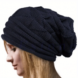 Oversized Slouchy Beanie Solid Color Winter Knit Hat Elastic Skull Cap Striped Knitted Warm Ski Hats Beanies For Women Outdoor