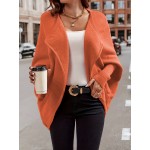 Plus Size Casual Cardigan, Women's Plus Solid Bat Sleeve Lapel Collar Medium Stretch Oversized Cardigan