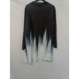 Plus Size Casual Cardigan, Women's Plus Ombre Long Sleeve Open Front Medium Stretch Cardigan