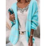 Plus Size Casual Cardigan, Women's Plus Colorblock Long Sleeve Open Front Slight Stretch Cardigan