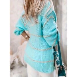 Plus Size Casual Cardigan, Women's Plus Colorblock Long Sleeve Open Front Slight Stretch Cardigan