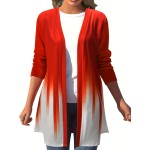 Plus Size Casual Cardigan, Women's Plus Ombre Print Long Sleeve Open Front Cardigan