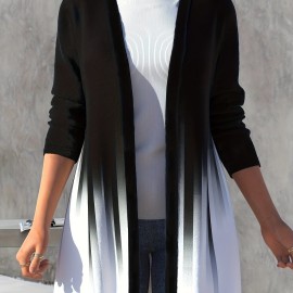 Plus Size Casual Cardigan, Women's Plus Ombre Print Long Sleeve Open Front Cardigan