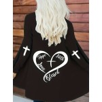 Plus Size Casual Cardigan, Women's Plus Heart & Letter Print Long Sleeve Open Front Cardigan