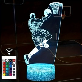 1pc Cracked 16-color Basketball 3D Night Light, 3D Optical Illusion Light Touch Light, USB Power, Used For Bedroom, Study, Lighting, Birthday Festival And Birthday Gifts