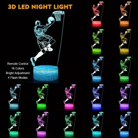 1pc Cracked 16-color Basketball 3D Night Light, 3D Optical Illusion Light Touch Light, USB Power, Used For Bedroom, Study, Lighting, Birthday Festival And Birthday Gifts