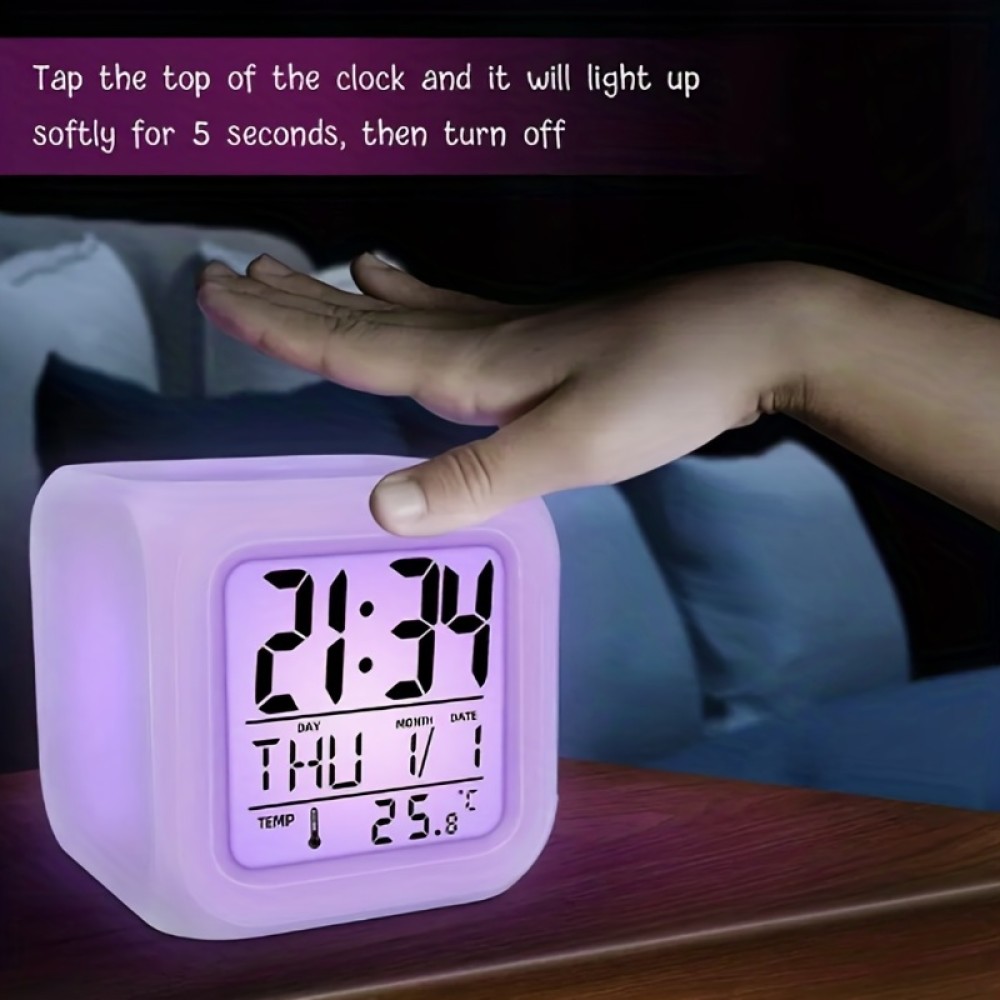 LED luminous colorful color-changing electronic alarm clock square clock (excluding batteries)