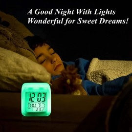 LED luminous colorful color-changing electronic alarm clock square clock (excluding batteries)