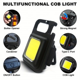 Mini  COB Keychain Work Light 500  Lumens Bright LED Flashlight  4 Light Modes Work Light Portable Rechargeable Light With Magnet Adjustable Bracket Caps Clips Bottle Opener Fishing Camping