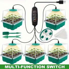 Plants Seed Starter Trays With Grow Light 12 Holes Per Tray Nursery Pots Lamp USB Powered Full Spectrum LED Growing Lights For Indoor Plant Seedling Flowers Greenhouse Trays