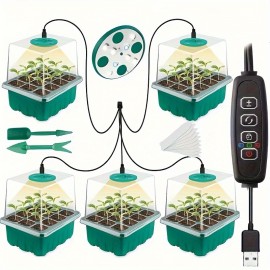 Plants Seed Starter Trays With Grow Light 12 Holes Per Tray Nursery Pots Lamp USB Powered Full Spectrum LED Growing Lights For Indoor Plant Seedling Flowers Greenhouse Trays