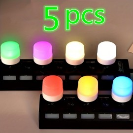 5pcs USB Small Night Light Mini Creative Portable Soft Light Eye Care LED Small Round Light Available For Student Dormitory Children's Bedside Light USB Plug In