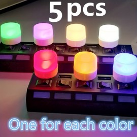 5pcs USB Small Night Light Mini Creative Portable Soft Light Eye Care LED Small Round Light Available For Student Dormitory Children's Bedside Light USB Plug In