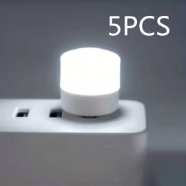 5pcs USB Small Night Light Mini Creative Portable Soft Light Eye Care LED Small Round Light Available For Student Dormitory Children's Bedside Light USB Plug In