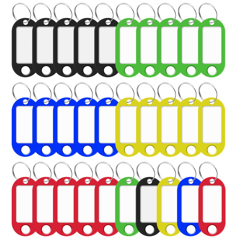 50 pack Durable Key Tags with Labels and Split Rings - Perfect for Labeling Keys, Pets, Luggage, and More - Available in 5 Colors