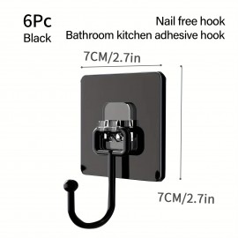 6pcs Large Heavy Duty Wall Hook, Self Adhesive Hanging Hook, Multipurpose Coat Hat Towel Key Sundry Hook, Waterproof Hanger Hook Bathroom Toilet Kitchen, Household Utility Hook Accessories