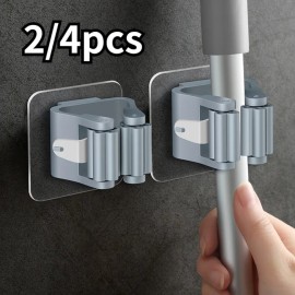 4pcs Mop Broom Holder Wall Mounted Mop Organizer Brush Heavy Duty Mop Holder Self Adhesive Hanger Broom Gripper Storage Rack, Kitchen Accessories, Bathroom Decor, Bedroom Decor