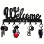 1pc Key Holder For Wall, Black Metal Keys Holder, Wall Mounted WELCOME Design Style Key Rack For Wall, Decorative Key Hanger With 8 Hooks 10\