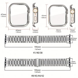 Applicable To Apple Watch Strap 45mm 44mm Conversion Ultra Appearance 41mm 40mm Second Change 49mm Stainless Steel Strap + Protective Case For IWatch 8 7 6 5 4 SE Series Watches Metal Chain Watch Chain + Watch Protective Cover