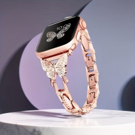 Shiny Rhinestone Butterfly Metal Strap For IWatch, Lightweight Adjustable Bracelet, Compatible With Iphone Watch Band