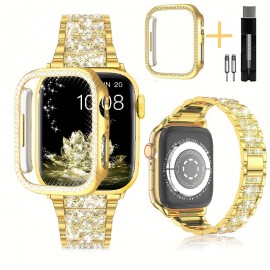 Compatible With IWatch Band 40mm 41mm 44mm 45mm 49mm With Case, Shiny Rhinestone Metal Watch Band With Rhinestone Case + Case For IWatch Series 9 8 SE 7 6 5 4 3 2 1