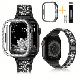 Compatible With IWatch Band 40mm 41mm 44mm 45mm 49mm With Case, Shiny Rhinestone Metal Watch Band With Rhinestone Case + Case For IWatch Series 9 8 SE 7 6 5 4 3 2 1