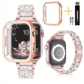 Compatible With IWatch Band 40mm 41mm 44mm 45mm 49mm With Case, Shiny Rhinestone Metal Watch Band With Rhinestone Case + Case For IWatch Series 9 8 SE 7 6 5 4 3 2 1