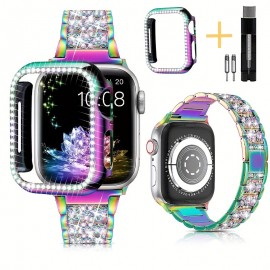 Compatible With IWatch Band 40mm 41mm 44mm 45mm 49mm With Case, Shiny Rhinestone Metal Watch Band With Rhinestone Case + Case For IWatch Series 9 8 SE 7 6 5 4 3 2 1