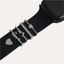 1 Set Heart, Letter And Crystal Decoration Zinc Alloy Watch Band Decoration For 38mm, 40mm, 41mm, 42mm, 44mm, 45mm Smart Watch Bands