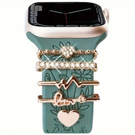 1 Set Heart, Letter And Crystal Decoration Zinc Alloy Watch Band Decoration For 38mm, 40mm, 41mm, 42mm, 44mm, 45mm Smart Watch Bands