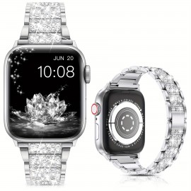 Compatible With Apple Watch Band 38mm 40mm 41mm 42mm 44mm 45mm 49mm For Series 8 Series 7 6 5 4 3 2 1 SE Ultra, Bling Replacement Bracelet Band For IWatch, Artificial Diamond Rhinestone Stainless Steel Metal Wristband Strap