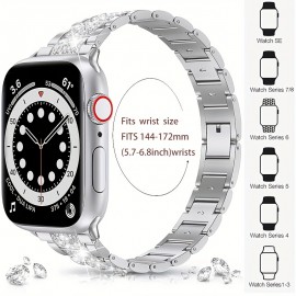 Compatible With Apple Watch Band 38mm 40mm 41mm 42mm 44mm 45mm 49mm For Series 8 Series 7 6 5 4 3 2 1 SE Ultra, Bling Replacement Bracelet Band For IWatch, Artificial Diamond Rhinestone Stainless Steel Metal Wristband Strap