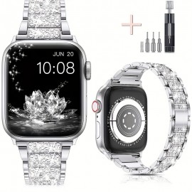 Compatible With Apple Watch Band 38mm 40mm 41mm 42mm 44mm 45mm 49mm For Series 8 Series 7 6 5 4 3 2 1 SE Ultra, Bling Replacement Bracelet Band For IWatch, Artificial Diamond Rhinestone Stainless Steel Metal Wristband Strap