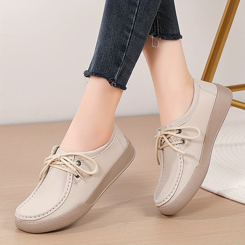 womens simple flat shoes casual lace up soft sole shoes lightweight low top faux leather shoes details 2